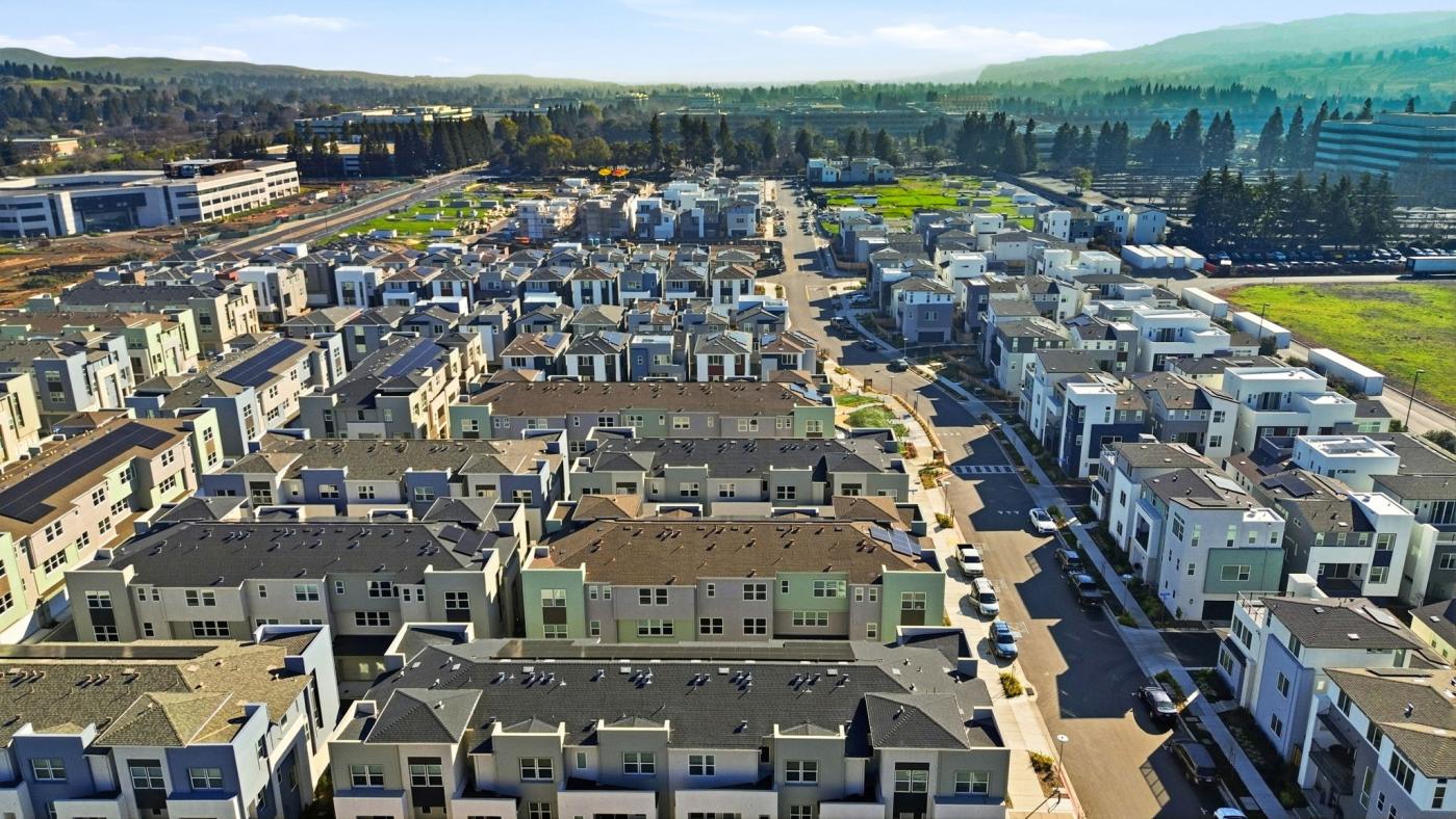Aerial view of new homes in city village