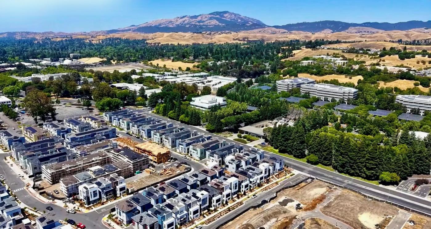 Aerial view of new homes in city village