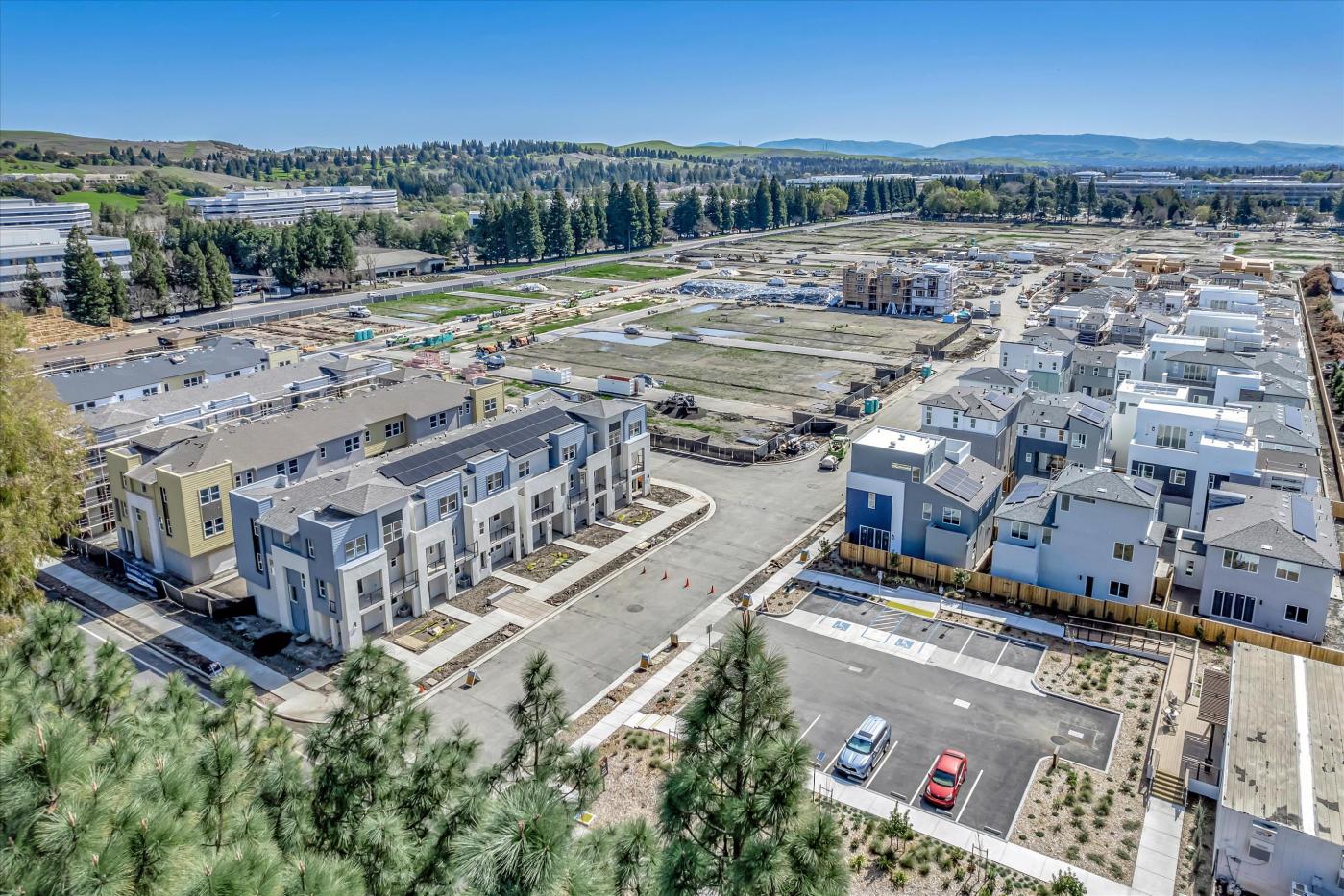 Aerial view of new homes in city village